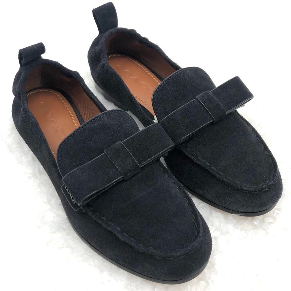 Coach Henny Suede Bow Slip On Loafer SZ 5.5 BLACK